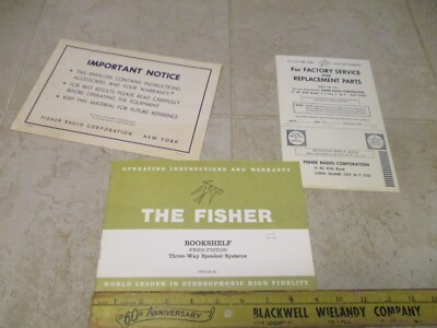 VTG The Fisher Bookshelf Three Way Speaker System Operating Instructions Manual-image
