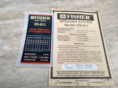 Vintage Fisher DS-811 Speaker labels/badge used-image