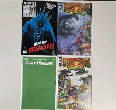 GODZILLA VS POWER RANGERS MIXED COMIC LOT OF 3 W ZILLA V KONG VS JUSTICE LEAGUE-image