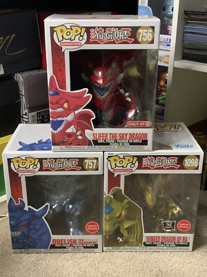 Yugioh Funko Pop! Egyptian God Lot Of 3 Obelisk Slifer The Sky Wing Dragon Ra-image