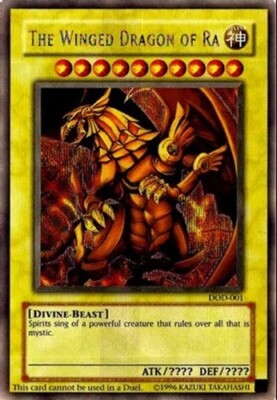 YuGiOh:  DOD-001 The Winged Dragon of Ra!  Slightly Played!  SECRET RARE!-image