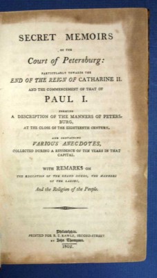 Charles François / SECRET MEMOIRS Of The COURT Of PETERSBURG 1st ed 1802-image