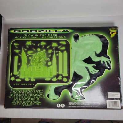 GODZILLA glow in the dark wall decorations Toho New York City skyline 1998 Vtg-image