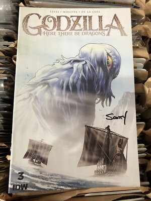 GODZILLA HERE THERE BE DRAGONS #3 (2023) GODLEWSKI 1:25 VARIANT Signed-image