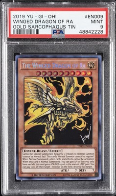 2019 YU-GI-OH! GOLD SARCOPHAGUS TIN #EN009 THE WINGED DRAGON OF RA PSA 9-image