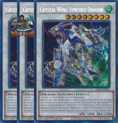 Yugioh! 3x Crystal Wing Synchro Dragon RA02-EN029 Secret Rare 1st Ed NM-image