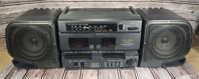Vtg FISHER PH-W1000 AM/FM Portable Boombox Stereo Dual Cassette Detach Speakers-image
