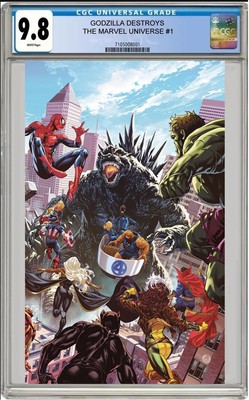 GODZILLA DESTROYS MARVEL UNIVERSE #1 BROOKS VIRGIN 1:100 CGC 9.8 PRESALE 7/16-image