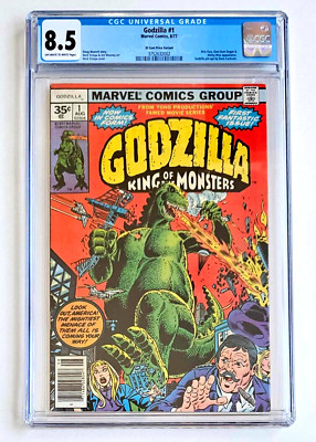Godzilla #1 CGC 8.5 OW-WP Key 35 Cent Price Variant 1st App Marvel Comics 1977-image