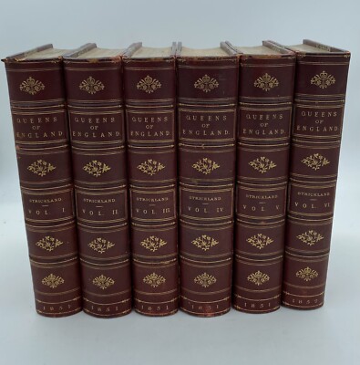 1851 Leather Bound Lot of 6 Lives of the Queens of England Agnes Strickland-image