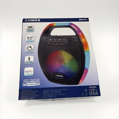 Fisher Bluetooth Speaker 6.5” LED. Karaoke Machine 1200 Watt FM Radio-image