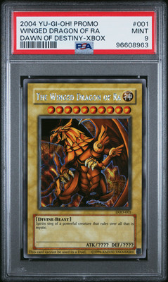 2004 YU-GI-OH! PROMO DAWN OF DESTINY-XBOX #001 THE WINGED DRAGON OF RA PSA 9-image