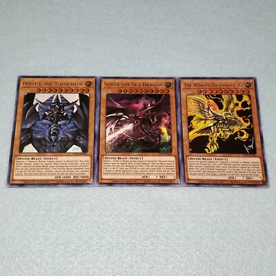 Yugioh Egyptian God Slifer Obelisk Ra Kazuki Takahashi Alternate Art Card Set NM-image