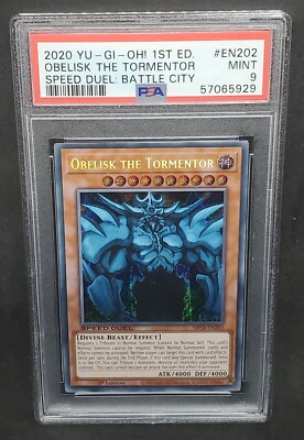 Yugioh PSA 9 MINT Obelisk the Tormentor SBCB-EN202 1st Edition Secret Rare-image