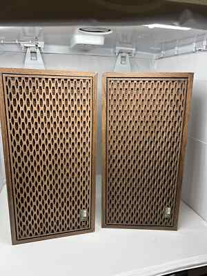 Fisher XP-55C speaker pair with wooden lattice grill tested and working-image