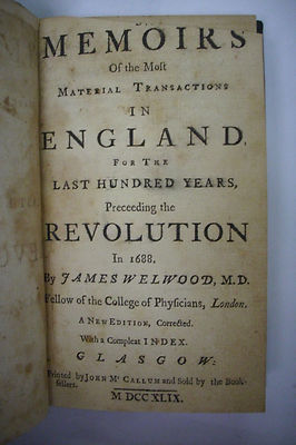 1749 MEMOIRS OF TRANSACTIONS IN ENGLAND Revolution Charles I Civil War LEATHER-image