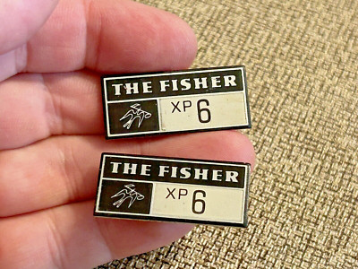 Vintage PAIR Fisher XP-6 Logo Metal Nameplate Badges for Speakers-image