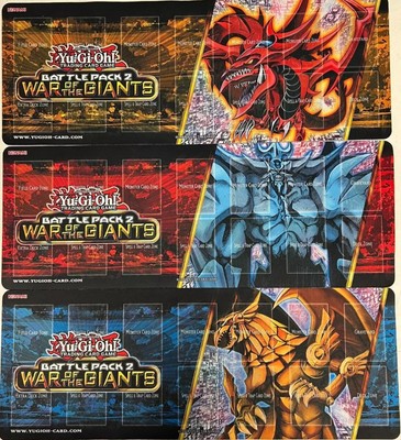 Yugioh Set of All 3 Battle Pack 2 War of the Giants Playmats!! Slifer Obelisk Ra-image