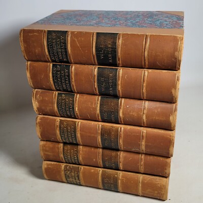 6 Volume Appletons Cyclopaedia American Biography Leather Marble Cover Book 1886-image
