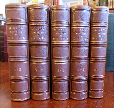 George Sand History of My Life Autobiography 1856 lovely 5 vol. leather set-image