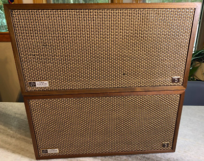 Vintage Wood Wooden Mid Century Modern MCM Speakers Basket Weave Woven NEW YORK-image