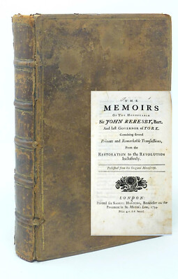 1734 Rare First Edition Leather MEMOIRS OF JOHN RERESBY YORK GOVERNOR PARLIAMENT-image