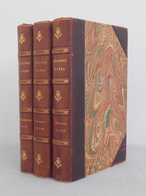 RALPH WALDO EMERSON 3 Volume Set ANTIQUE LEATHER BINDING Conduct of Life TRAITS-image