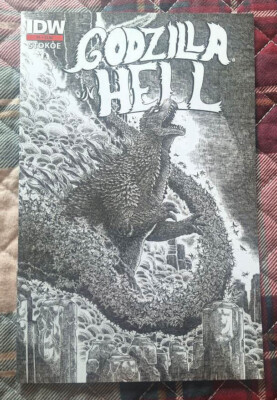Godzilla in Hell #1 2nd printing B&W cover by Stokoe HTF NM-image
