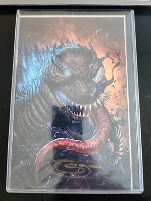 Faro’s Lounge Godzilla Venomized Signed Exclusive Limited Virgin Comic Book Rare-image