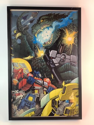 Geniune Signed Godzilla Vs Optimus Prime Transformers Matt Frank Framed! B6-image
