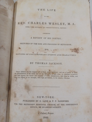 1842 Life Of Rev. Charles Wesley By Thomas Jackson, NY, Leather, Fair condition-image
