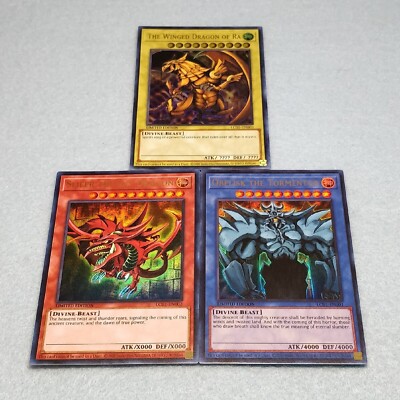 Yugioh Egyptian God Cards Winged Dragon of Ra Slifer Obelisk Original Holo Set-image