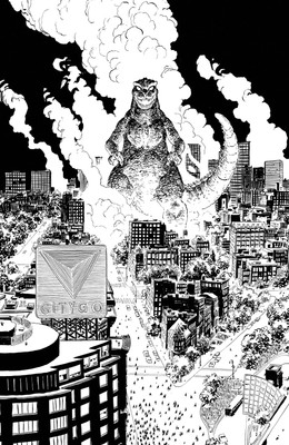 Godzilla Vs. America: Boston Variant 1:50 (Sherman B&W Full Art) 6/9/25 PRESALE-image