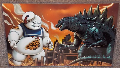 Godzilla vs Stay Puft Marshmallow Man Glossy Print 11 x 17 Hard Plastic Sleeve-image