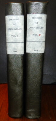MEMOIRS OF JOHN EVELYN, 2 Vols. 1818 1st Ed. Leather, Plates. English Diarist-image