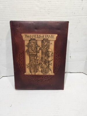Vintage 1977 The Halls of Fame Hand Crafted Mission Leather Bound Book -image