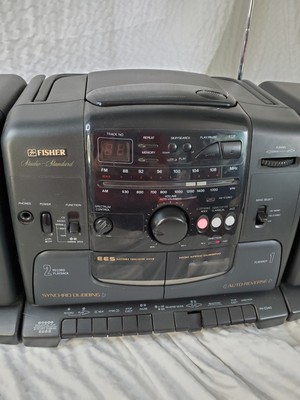 Vintage Fisher Rare 1990s Boombox Black PH-W300 Dual Cassette AM/FM Radio Tested-image
