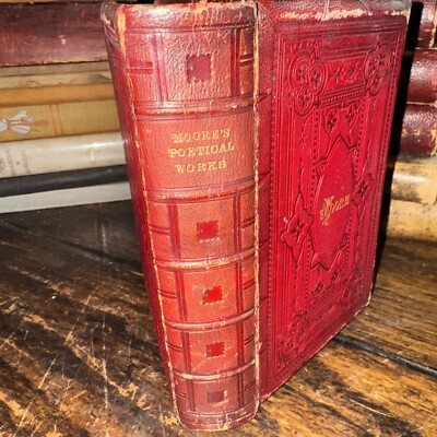 Antique THE POETICAL WORKS OF THOMAS MOORE W/ LIFE - Leather Bound-image