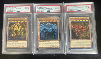 2016 YUGIOH  LIMITED EDITION LEGENDARY DKIl: Yugi DK. #ENS Egyptian God Set PSA-image
