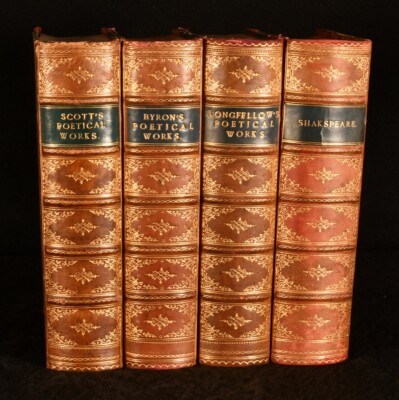 1893-1894 4vol Poetical Works of Longfellow, Scott, Byron and Works of Shakes...-image