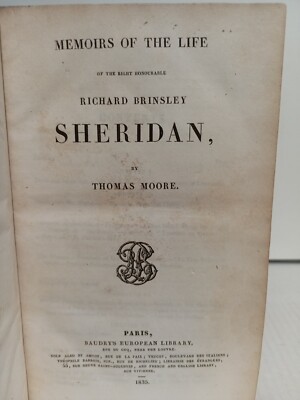 1835 Thomas MOORE MEMOIRS OF THE LIFE THE HONOURABLE RICHARD BRINSLEY Sheridan-image