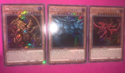 Yu-Gi-Oh! God Cards Obelisk the Tormentor Slifer Winged Dragon Of Ra SBCB Played-image