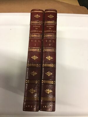 1873 The Works of Richard Brinsley Sheridan Red Leather 2 Volumes with a Memoir-image