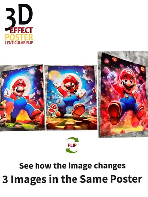 super Mario-3D Poster 3D Lenticular Flip Effect,3 In One-image