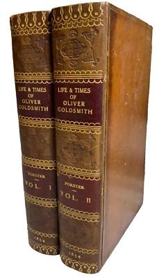 Antique Victorian 1854 Ornate Leather Gilded Book LIFE & TIMES OLIVER GOLDSMITH-image