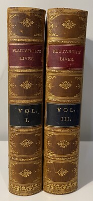 Plutarch’s Lives, Vols. 1 and 3, 1890s, nice leather binding, Hovendon Company-image