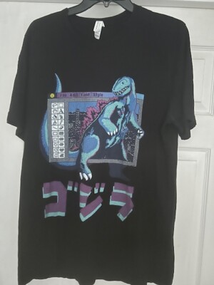 GODZILLA Japanese Vapowave Graphic T Shirt Mens XL Movie Comic Pop Art cotton-image