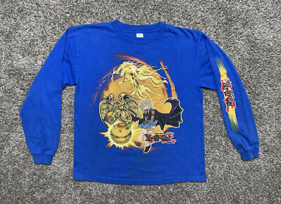 Vintage YUGIOH Youth Sz Large Blue L/S Shirt Shonen Jump Winged Dragon Of Ra 96’-image