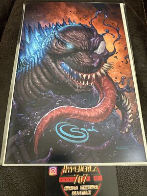 Faro’s Lounge Godzilla Venomized Signed Exclusive Limited Virgin Comic Book Rare-image