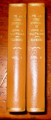 1860 1ST ED. LIFE OF JOHN QUITMAN MISSISSIPPI HISTORY BIO 2 VOLS LEATHER BOUND-image
